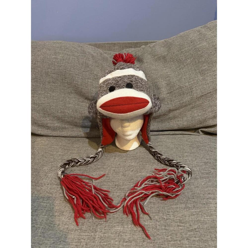 Ohio State Buckeyes Sock Monkey Beanie With Poms Embroidered Plushland OSFM
